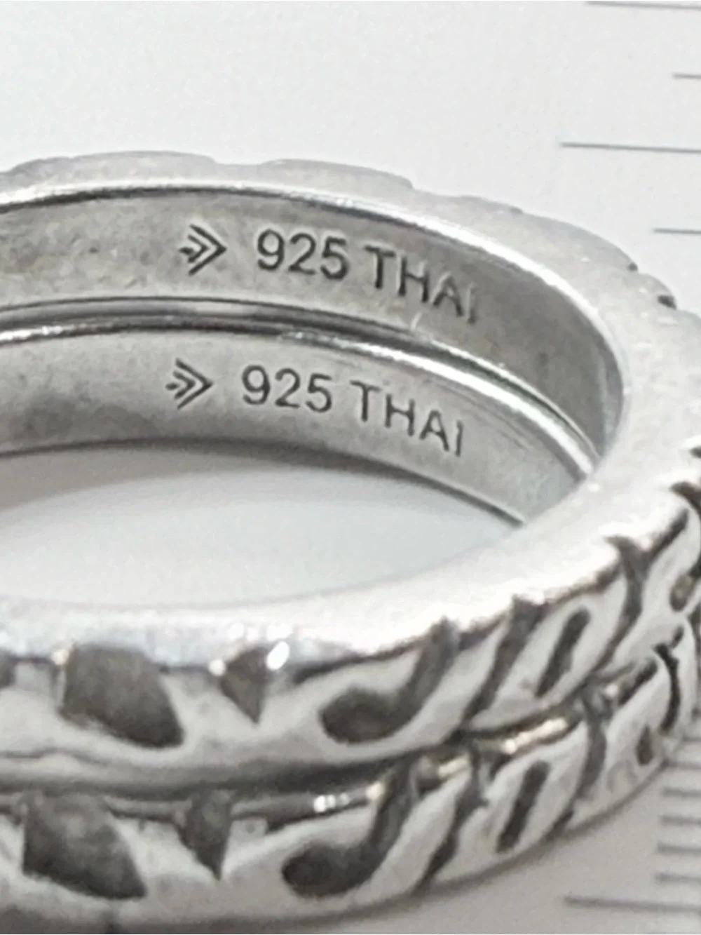 Two Stackable Sterling Silver Rings with Swirl Pattern - Size 6-3/4